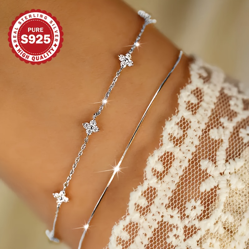 

1pc Sterling Silver Leaf Leaf Leaf Bracelet - Elegant, Hypoallergenic, Lightweight 2.7g, Simple And Stylish Jewelry & Party Accessories - S925, Handmade, Long-, , Fashionable