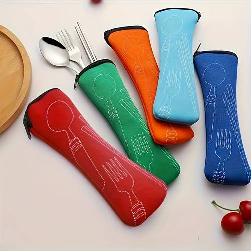 2pcs portable utensil storage bag set with zipper suitable for forks spoons and knives for travel camping picnics school and office forks and spoons clean and organized utensil case flatware organizers