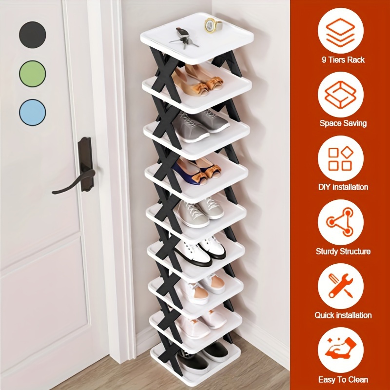 

1pc 9-layer Shoe Rack, Space-saving Foldable Shoe Rack For Home And Dormitory - Narrow Shoe Rack For Indoor Doorway Storage, Space-saving, Freestanding Shoe Storage Rack, Closet ,