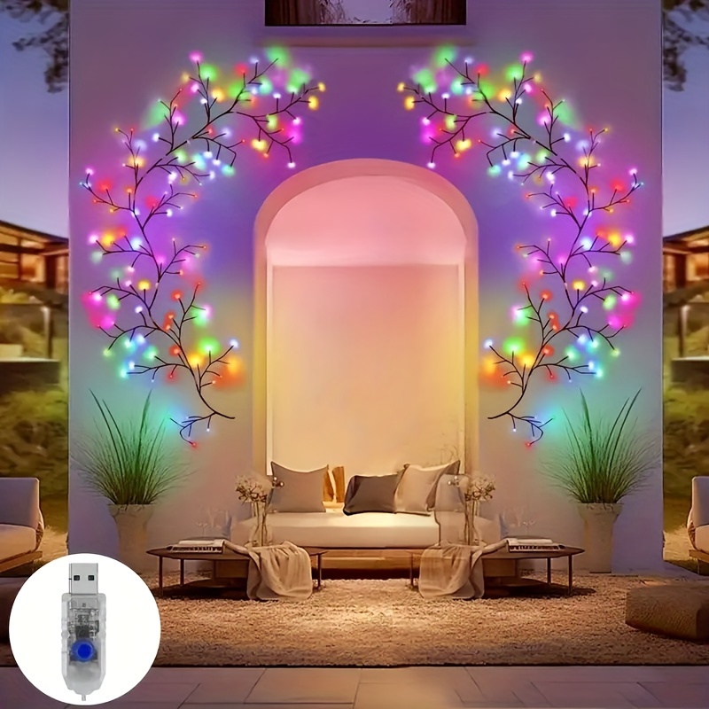 

Amill Colorful Vine Led String Lights -, 8 Lighting , Usb Powered Rgb Wall-mounted Decor For Outdoor Patio, Bedroom, Balcony, And Porch - 71" Set, Best For Christmas