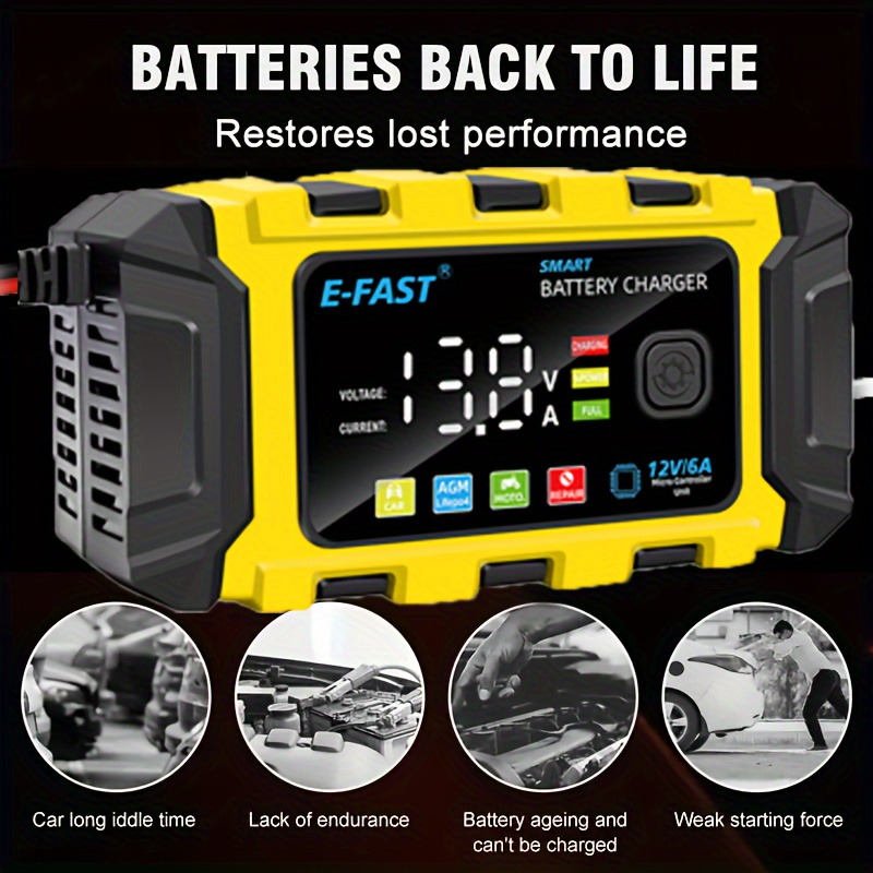 

E- 6a 12v Battery Charger, Display, Insulated , , 110v/220v Operating , Us , For Agm/- Batteries, Restores , Battery