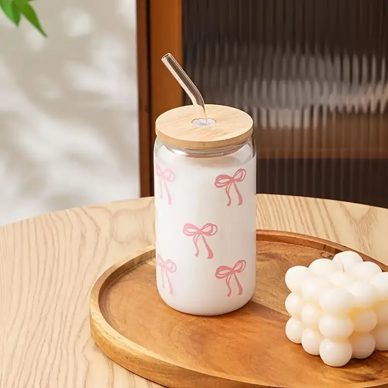 16oz pink bow tumbler with bamboo lid and straw insulated reusable suitable for hot and cold drinks perfect with smoothies iced beer home office parties cute tumbler with lid and straw local warehouse christmas gifts Product details 2