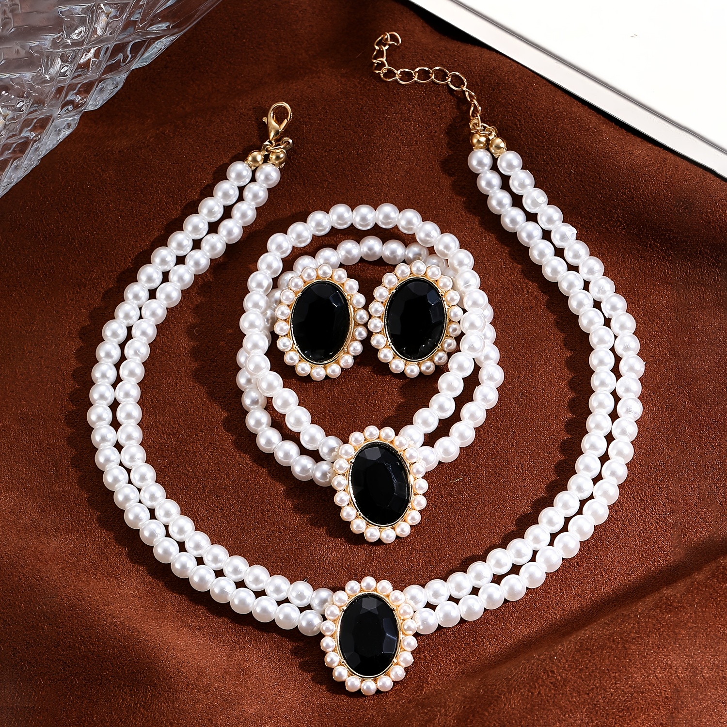 TEMU Juego de 4 piezas de Joyería Vintage de Lujo con Falsos Diamantes de : Collar, Pendientes y Pulsera para Mujeres, para Banquetes, Fiestas y