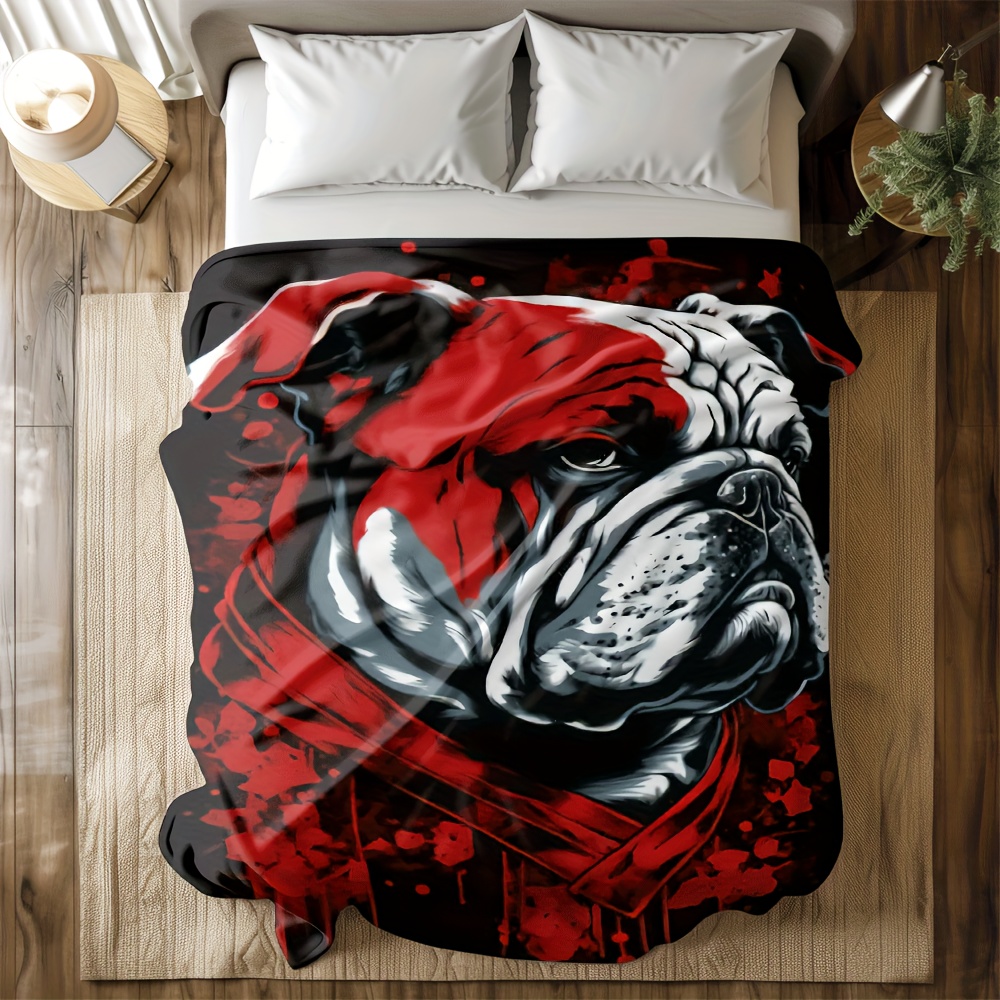 TEMU 1pc A Cozy Flannel Blanket, Ideal For Napping. Features A Against A Black Backdrop With Red And . Travel, Camping, Or As A Decorative Throw For