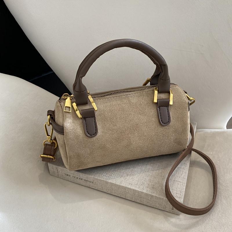 TEMU [handbag] Fashion Retro Solid Color Suede Women's Handbag, Velvet Shoulder Bag, Versatile Crossbody Bag, Boston Handbag, Women's Shoulder Bag,
