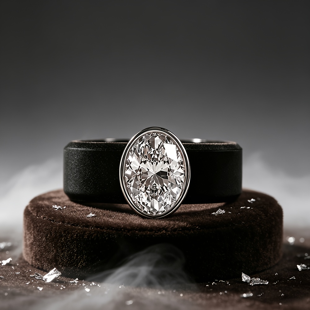 Elegant Oval Black Simulated Silicone Ring for Daily Wear