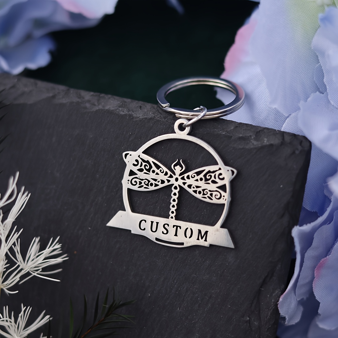 TEMU A Custom, Personalized Dragonfly Keychain - Customized With A Name/text, Featuring An With A Bow And Tail, Durable Stainless Steel Keyring,