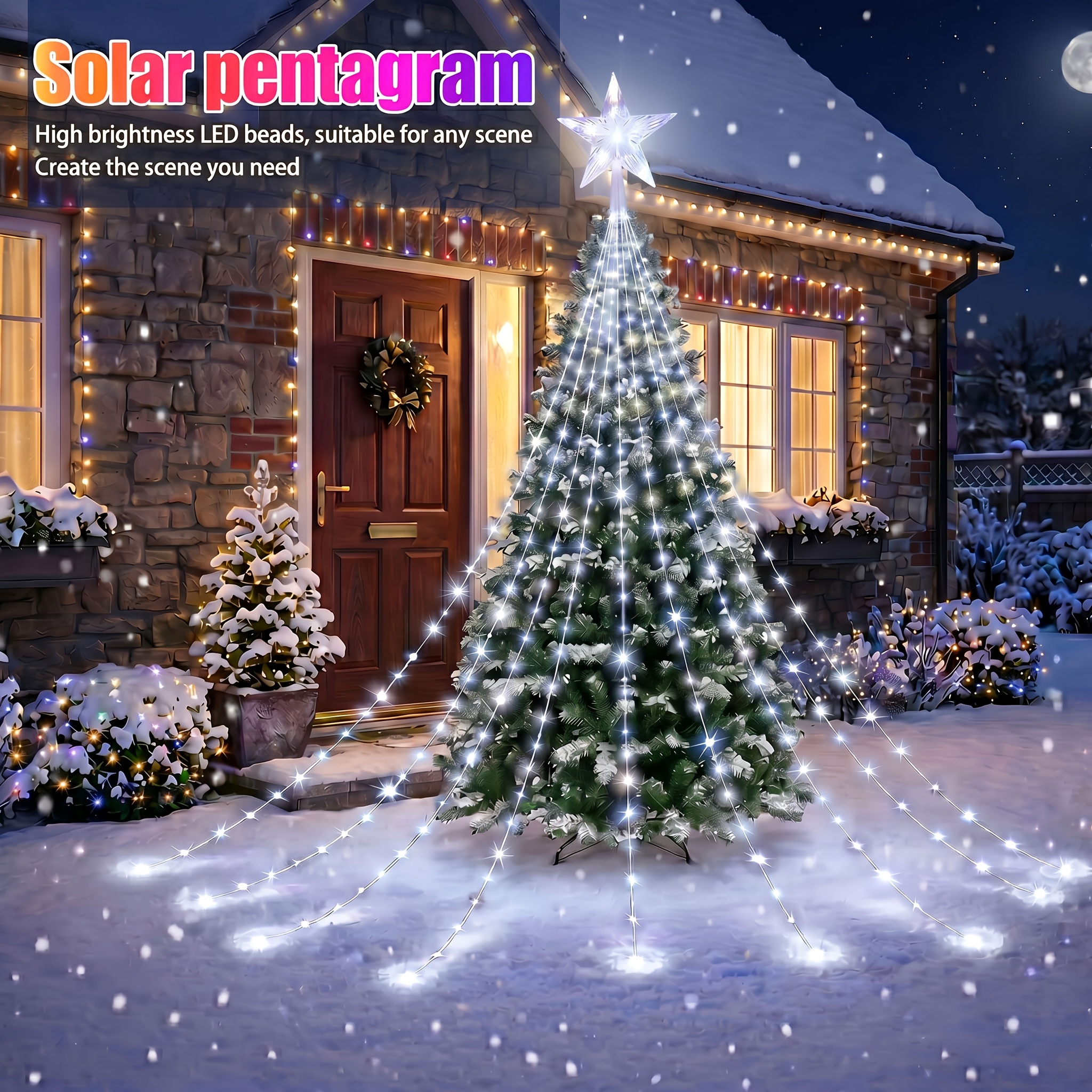 TEMU 1pc Solar para Exteriores, 8 de Iluminación, Decoración Navideña para Exteriores, Luz Solar de , Guirnalda de Luces Inteligente, Guirnalda de