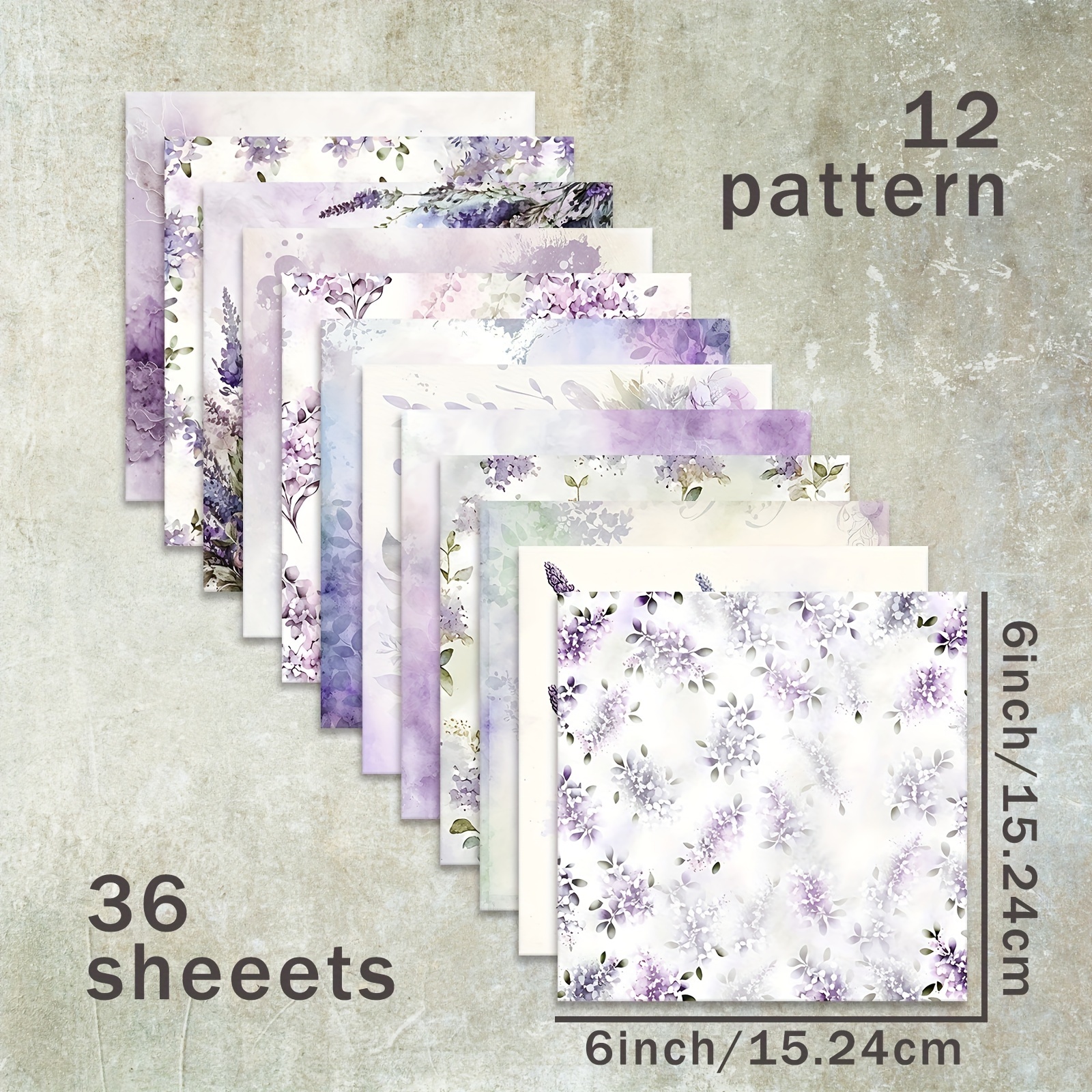 TEMU 36-Vel papieren Scrapbooking Pakket, Lavendel, Paarse Bloemen Achtergronden voor Bullet Journals, Junk Journals, Scrapbooks en Knutselen,