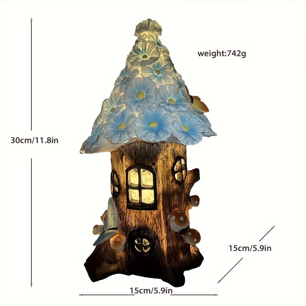 TEMU 1pc Solar Outdoor Bird House Statue Lights, Fairy Tale Castle, Luminous Bird House, Resin Craft Ornaments, Indoor And Outdoor Decorative