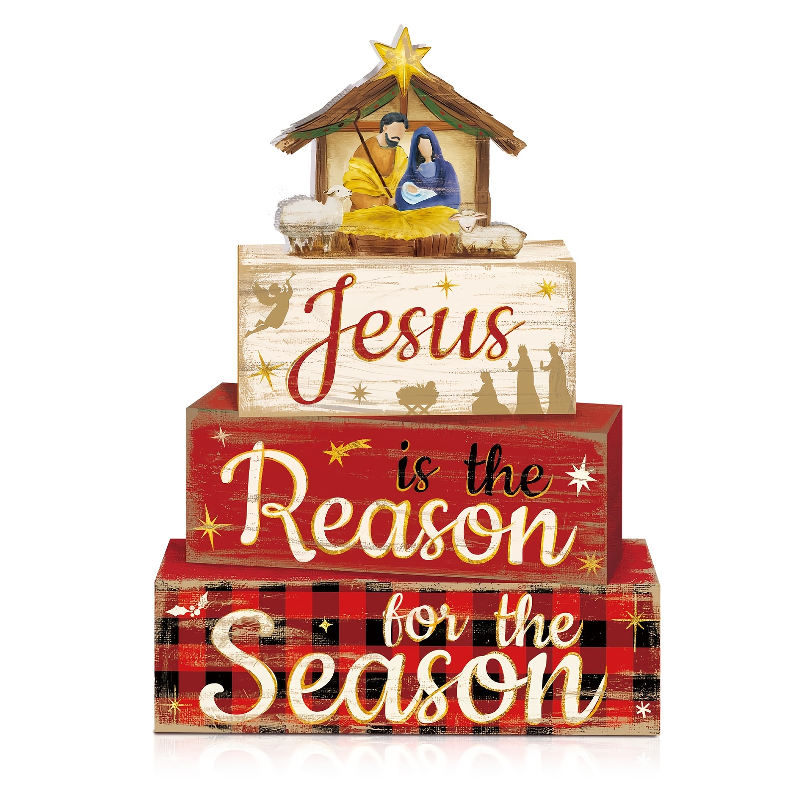 TEMU 4pcs Christmas Table Centerpiece - , Wooden Signs - Rustic Tabletop Decor, Additions, Santa Tiered Tray Decor Display, Merry Christmas Decor,