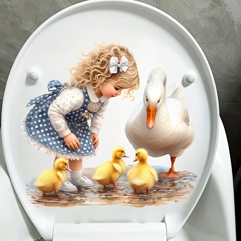 

1pc Duck Toilet Lid Decal - Removable & Waterproof Bathroom Sticker, Ceramic Tiles & Washroom Renovation