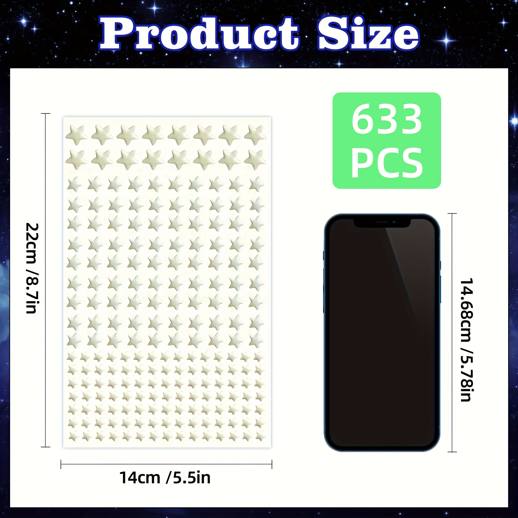 Image of 633pcs 3d Self-adhesive Star Wall Stickers | Starry Sky Shining Decoration, Glow In The Dark Stars Decals, Perfect For Family Bedroom, Lovers Gifts, Green And Sky Blue, Contemporary Style, Matte End