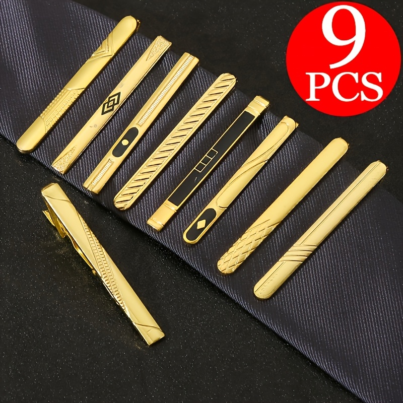 TEMU 9pcs/7pcs Metal Tie Clip Set, Suitable For Men's Business Suits, Fashion Tie Clip 6cm/2.36inch