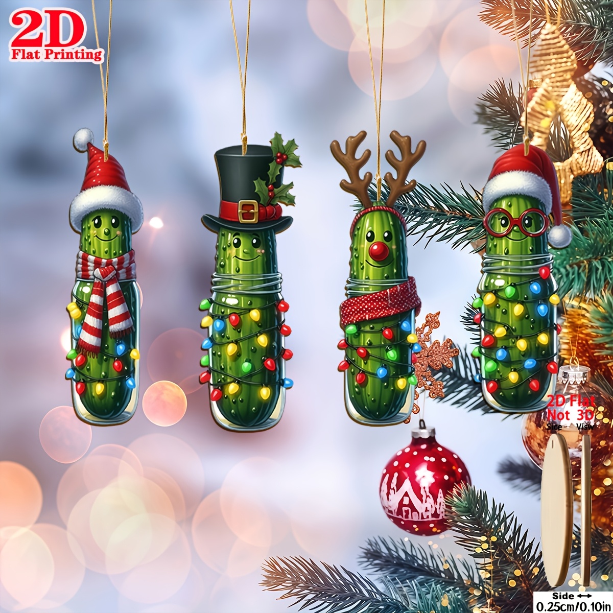 TEMU 2D Plat - Ensemble de 4 Adorables Ornements de Noël en Bois de , Parfaits pour Décorer les de Noël et Idéaux pour la Création de Cartes de Noël,