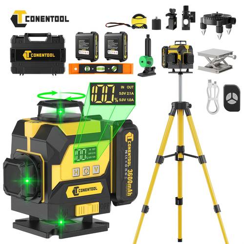 objektbild 4x360° självutjämnande lasernivå med stativ - 4d 16-linjers lasernivå, inkluderar fjärrkontroll och ett två 2,4ah/3,6ah batterier. lämplig för upphängning av tavlor, arkitektur- och hemprojekt, och byggverktyg.
