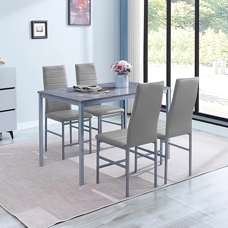 5pcs Dining Table And Chair Set, Mdf Dining Table And 4pcss Chair Set, Marble Pattern Kitchen Table And Chairs, Rectangular 4pcss Dining Set For Home Kitchen/small Restaurant/dining Room