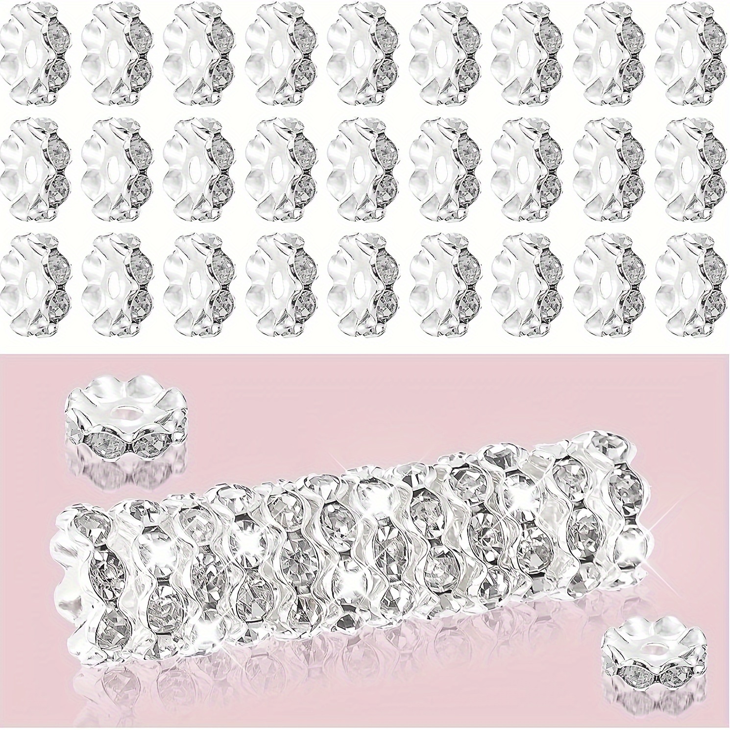 

100 Pcs 12mm Rhinestone Beads For Jewelry Making - Silver White Beadable Pens Beads Rondelle Beads