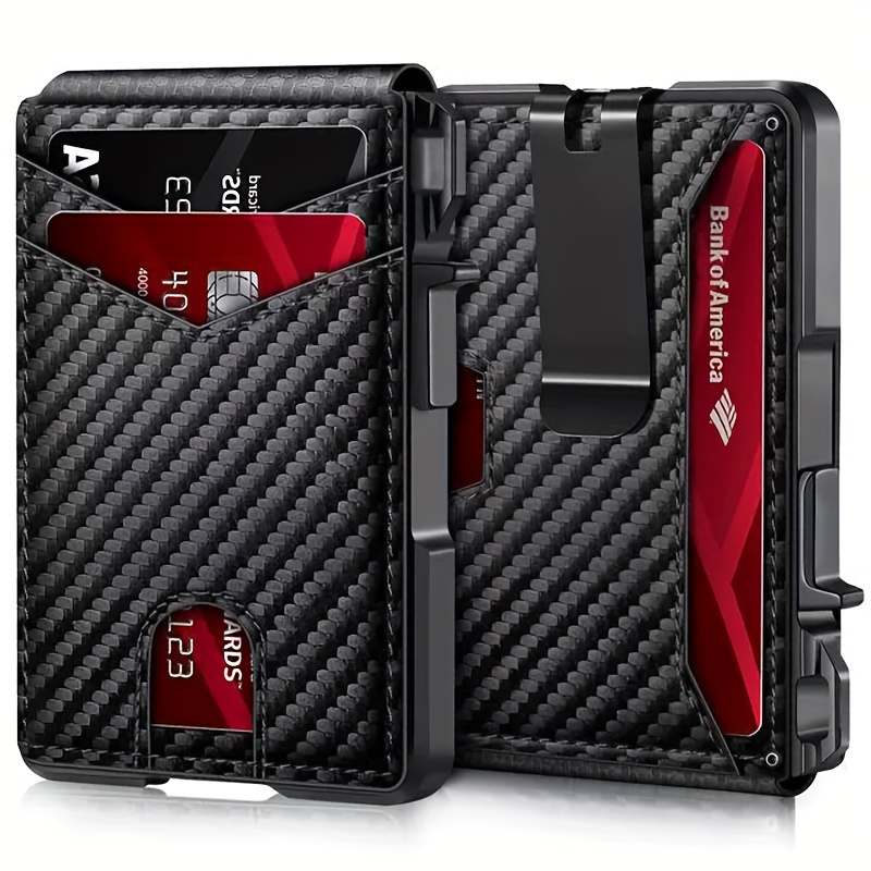Image of Rfid-blocking Men's Wallet | A Sleek And Slim Smart Pop-up Card Holder, Metal Credit Card Wallet With A Money Clip, Suitable For Men, Can Hold 13 Cards. A Gift For Men.