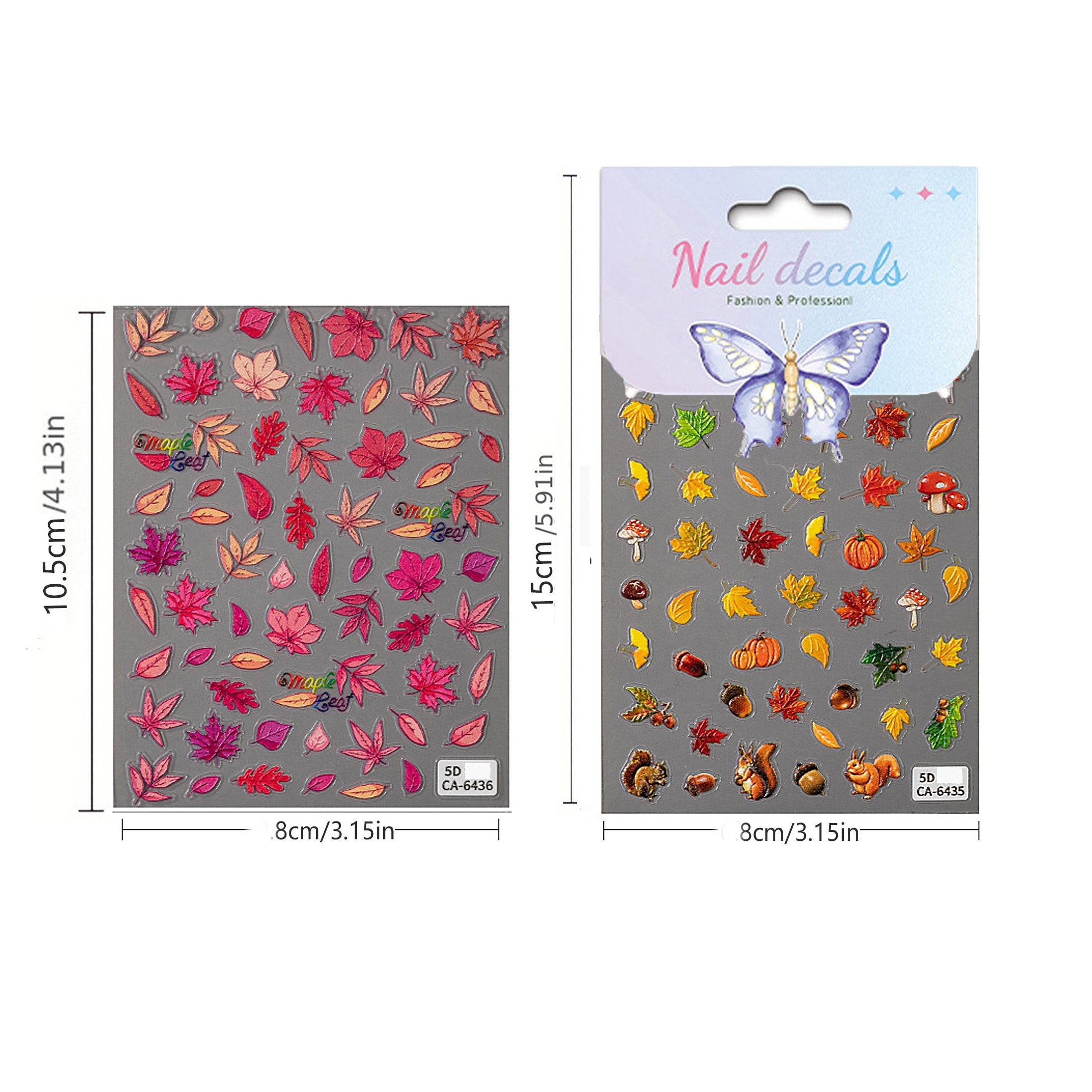 TEMU 2pcs 5d Embossed Autumn & Winter Nail Art Stickers - Cute Cartoon , Squirrels, Pumpkins & Nuts Designs, Reusable Matte Decals For Diy Manicure