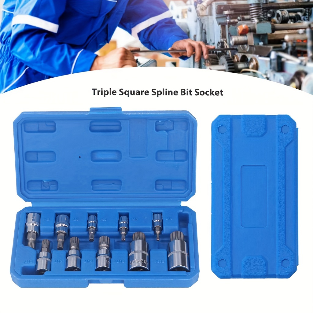 

Triple Square Spline Bit Socket Set, Cr-v Steel | 10-piece M4 - M18 Set | Enhanced Storage Case