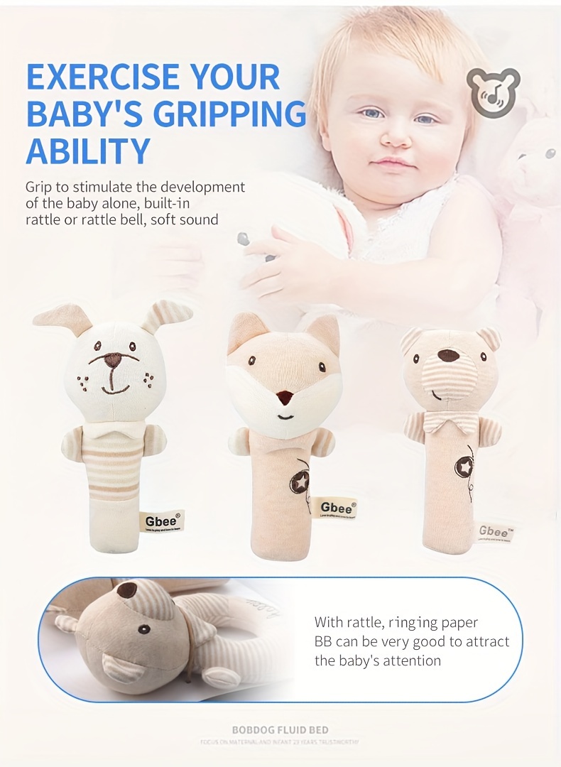 2pcs cotton rattle sticks   toys for babies 0 1 year olds with adorable bell sounds beige infant     details 1