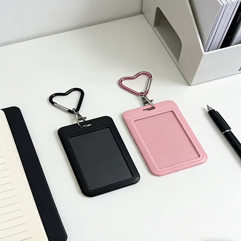 TEMU 1pc, Ensemble 2pcs, Porte-cartes de bus unisexe noir et rose, avec pendentif cœur amovible, matériau plastique durable, convient pour et