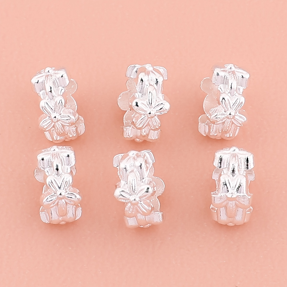 TEMU 50pcs Flower Large Hole Spacer Beads Decorative Beads Silvery Spacers Beads Alloy Additions Beaded Braided Rope Spacer Beads Loose Beads Fashion