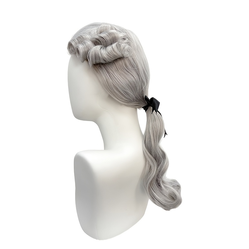 TEMU European Courtly Men's Wig, White Vintage Gentleman Long Curly Hair, Lawyer Judge Special Headgear, Stage Play Performance Cosplay