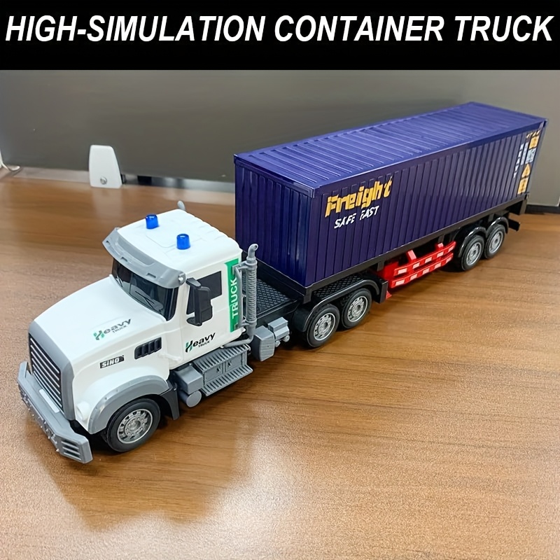 TEMU Remote Control Semi-trailer Truck Toy, 23.6-inch Kids' Toy, With 2 Rechargeable Batteries, 1:24 Scale Container Truck With Led Lights And Music