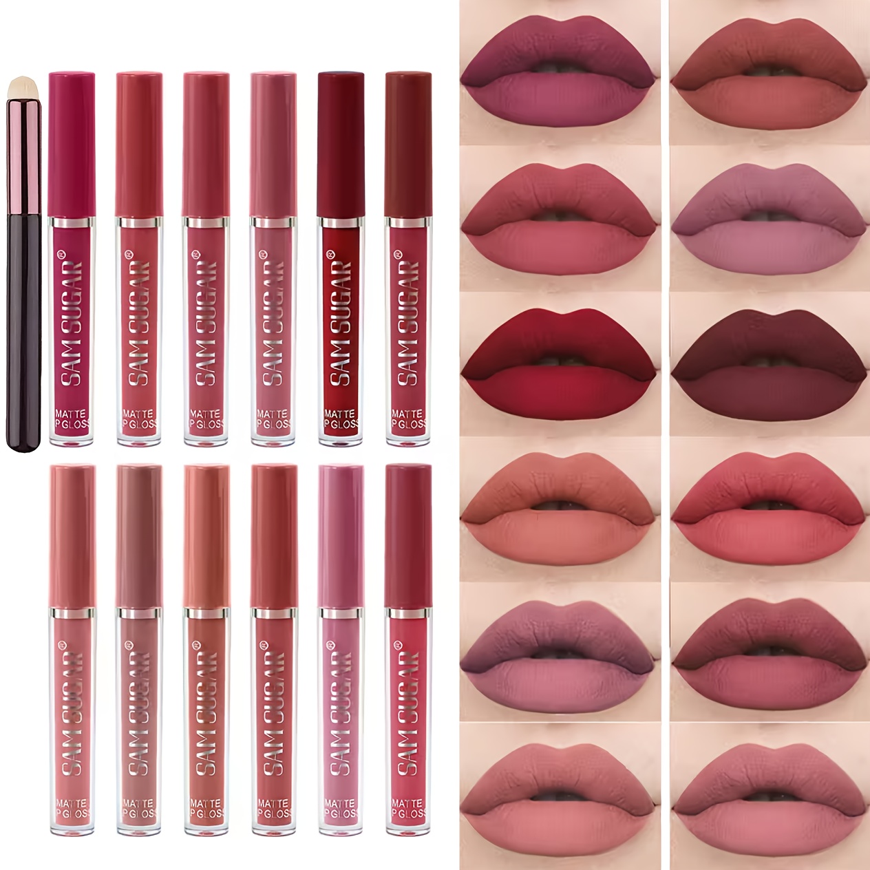 Set Of 12 Waterproof Lipsticks With A Lip Brush, Featuring Long-lasting Matte And Moisturizing Gloss, Perfect For Different Events, An Elegant Gift For Girls On Valentine's Day