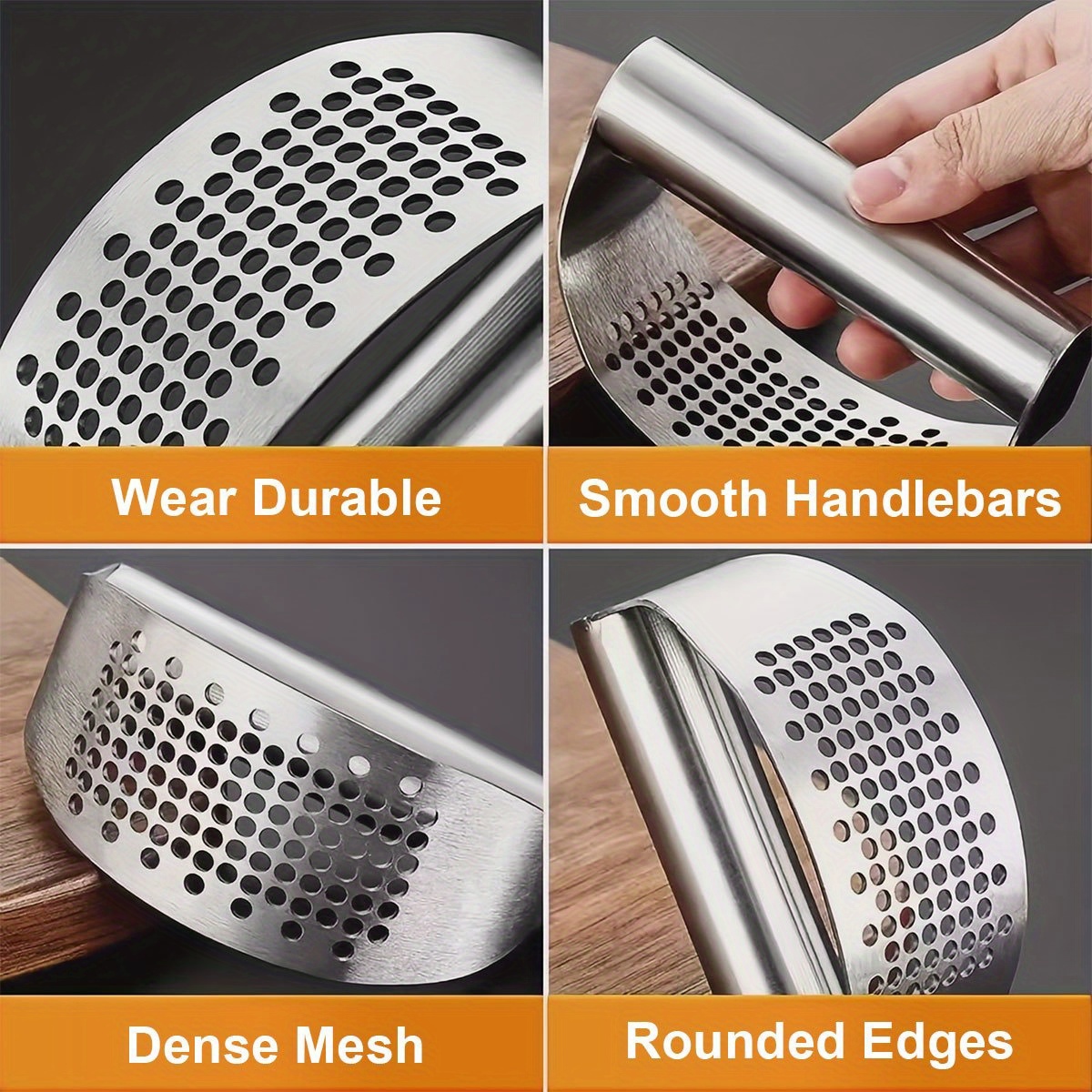 3/1 Stainless Steel Manual Garlic Crusher - Heavy Duty 304 Stainless Steel Garlic Crusher with Ergonomic Handle, Washable Design and Blades for Chopping, Grinding, Slicing - Easy to Clean Kitchen Gadget for Home and (No Electricity Required)