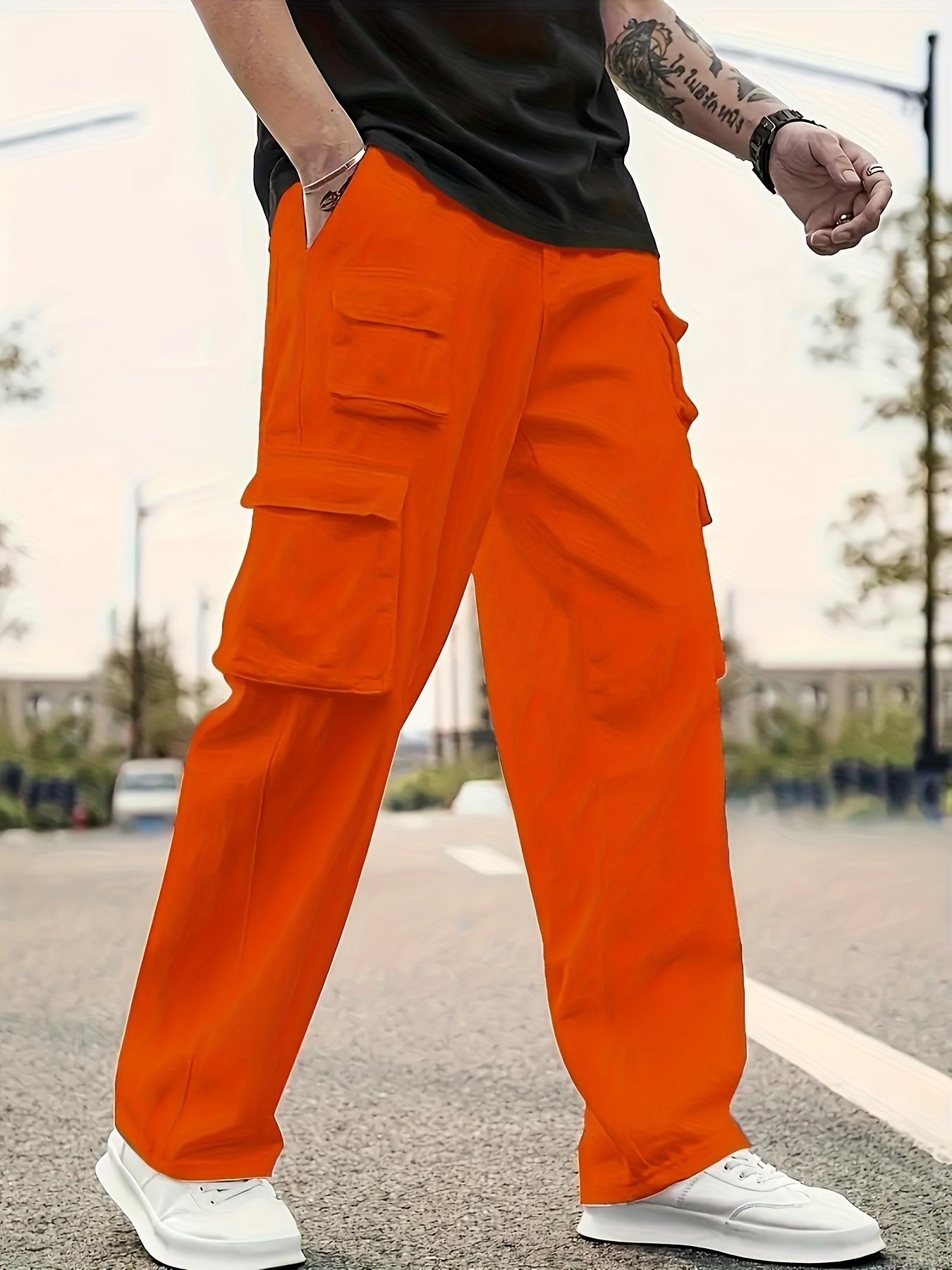 Pantalon Cargo Homme Orange XL - Multi-Poches, Réfléchissant, Idéal Travail Et Outdoor