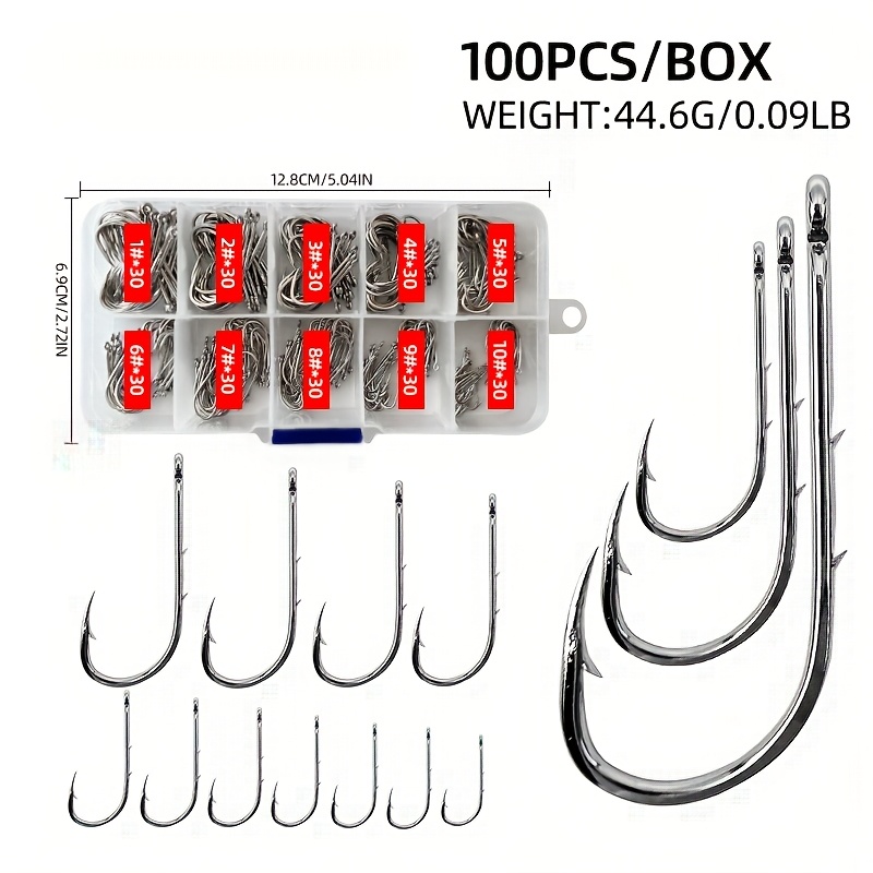 TEMU Steel Offset Jig Fishing Hooks Barbed Shank Beak Bait Holder Hooks Fishing Hooks Set