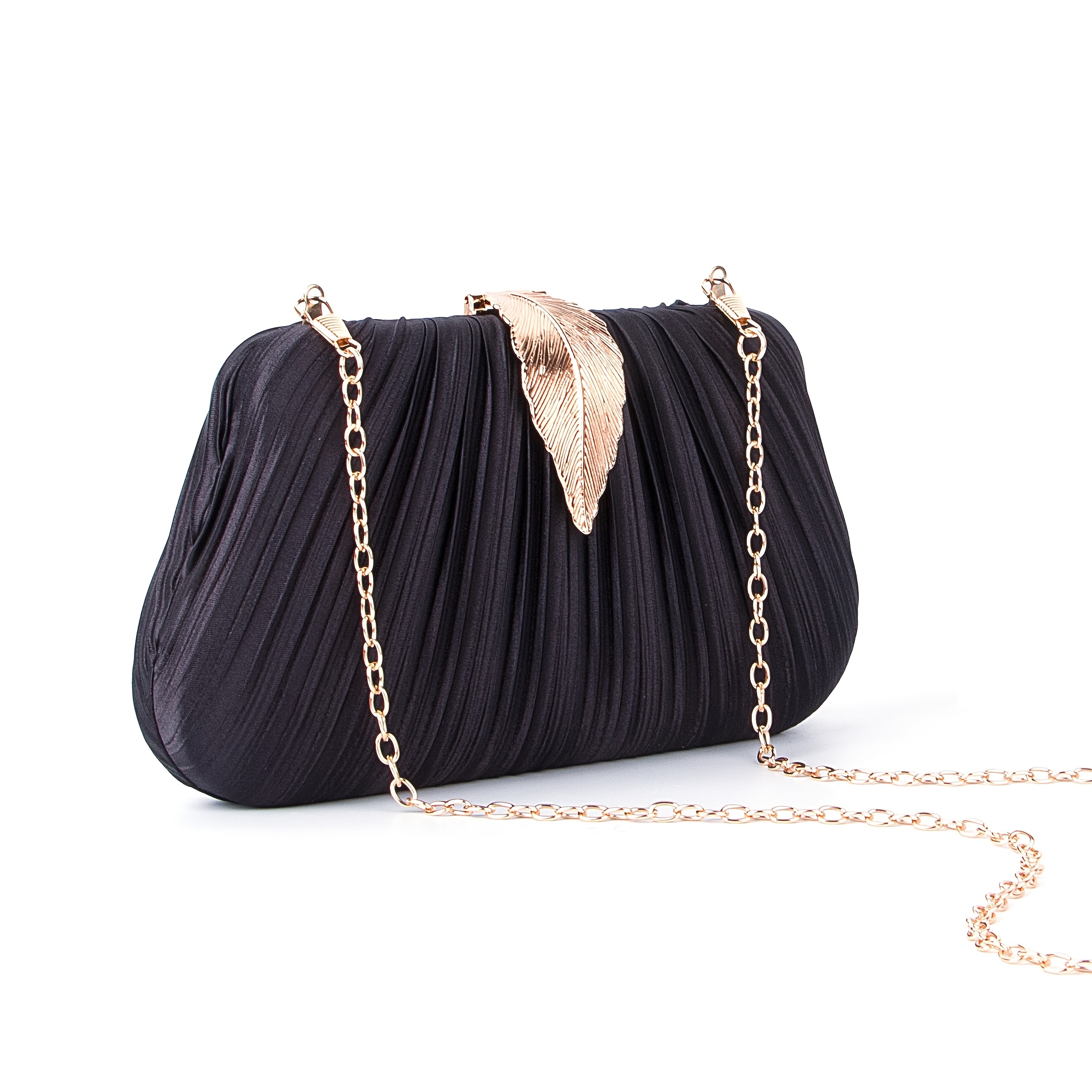 1pc luxury satin pleated metallic feather rose red clutch  display picture 3
