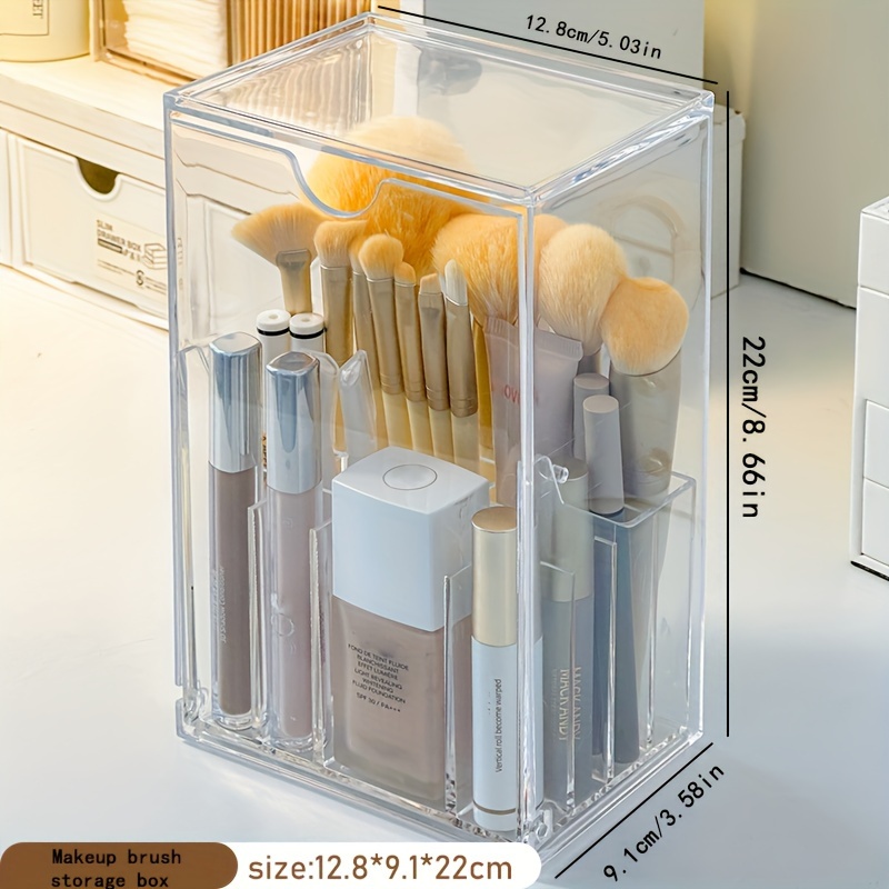 TEMU Acrylic Makeup - , Adjustable Desk Organizer For Cosmetic Brushes & Accessories,