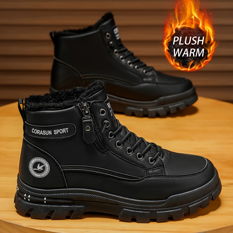 TEMU Men's Snow Boots For Autumn And Winter, High Top Zipper Design, Lined With Plush Insulation, And Non-slip, Suitable For Outdoor Travel And Snow