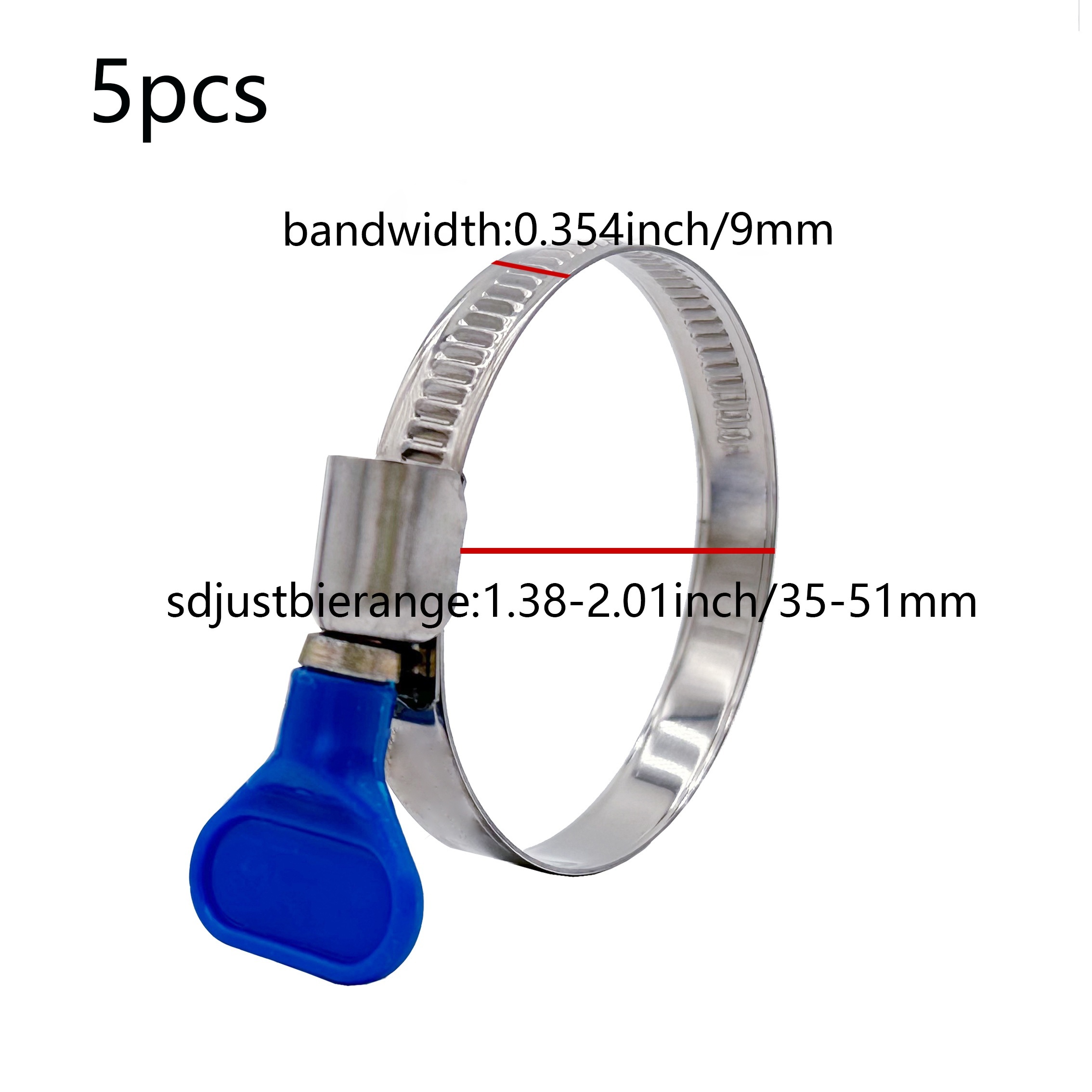 German Style 0.315-2.24inch Thumb Screw Clamps, Adjustable Key Hose Clamps For Pool Hose For Above Ground Pools And Pvc Tubing, Pipe Clamp, Worm Gear Clamp 5pcs