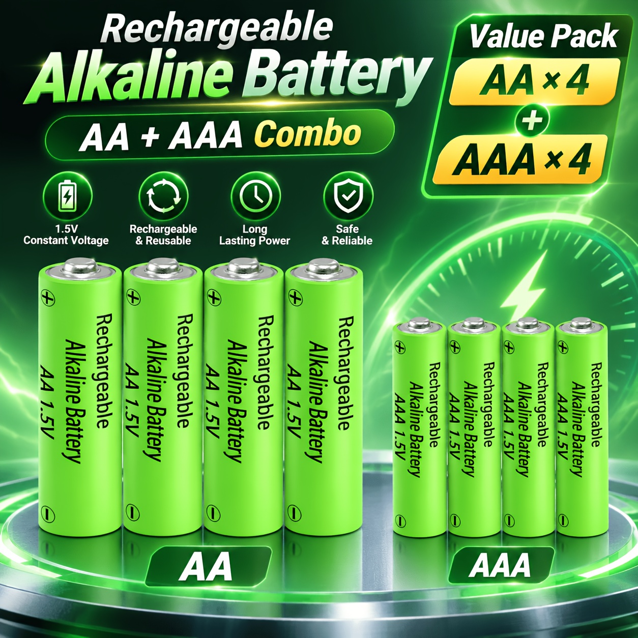 TEMU Aa-4pcs And Aaa-4pcs 1.5v 1200mah Rechargeable Batteries, Stainless Steel Button Top, Ideal For Flashlights, Fans, Solar Lights, And More, 1000+