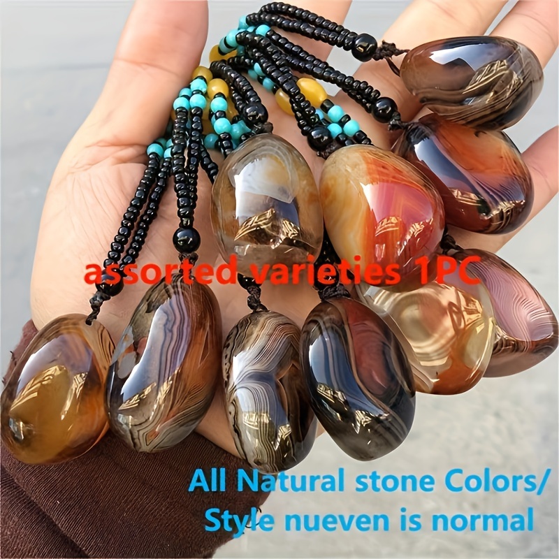 

1pc Natural Agate Raw Stone Pendant Necklace, Car Hanging Necklace, Fashion Exquisite Sweater Chain For Men, Assorted Varieties