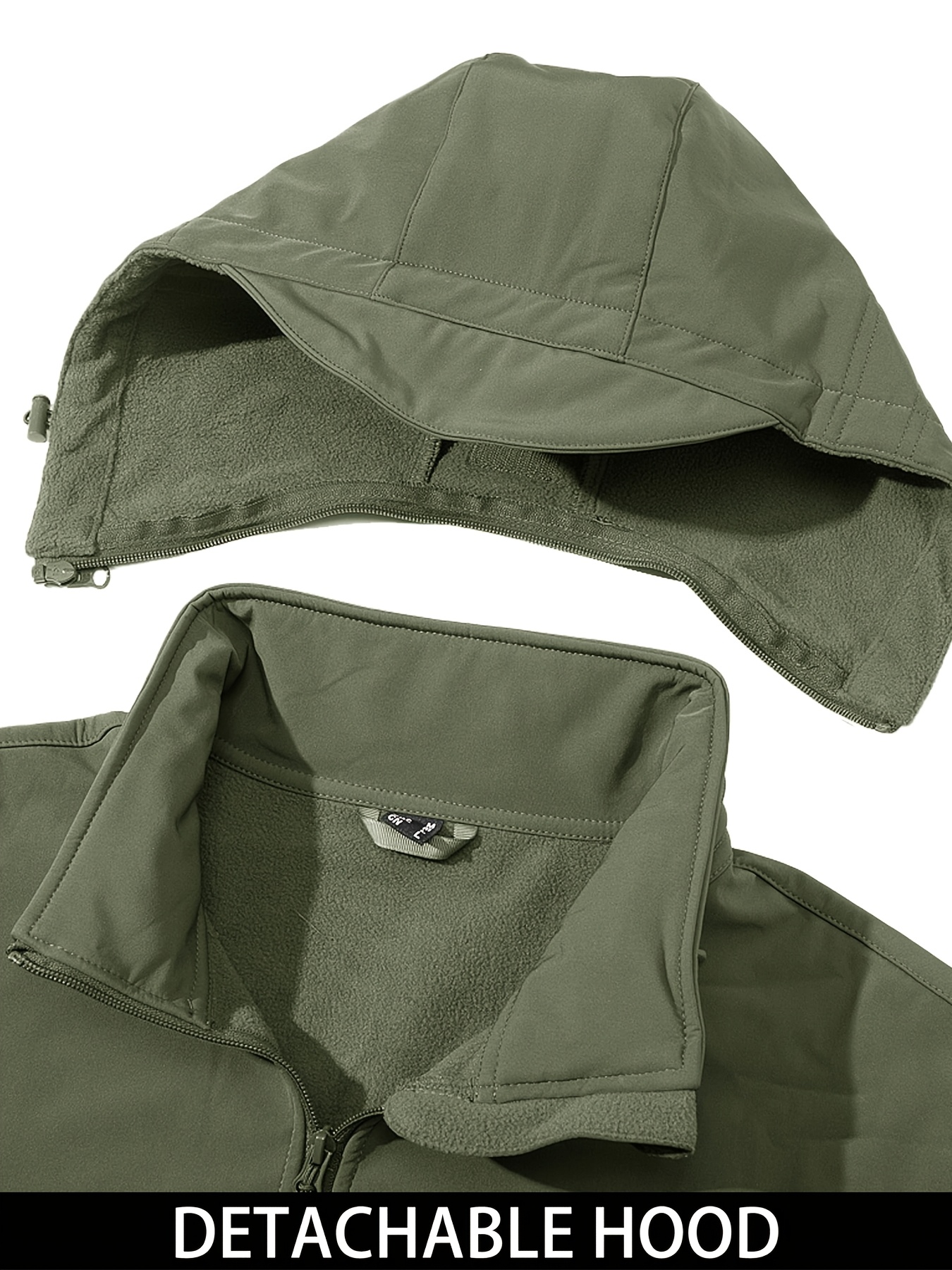 Men's Softshell Jacket, Polyester 90.00% Spandex 10.00%, Lightweight Windproof Fleece Lined Winter Coat with Multi-Pockets, Detachable & Concealed Hood, Elastic Wrist Cuffs for Hiking Camping Hunting Fishing