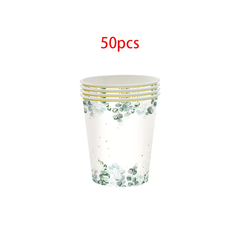 10pcs/50pcs Sage Green Party Supplies Greenery Paper Cups Cups Beverage Cups For Juice Perfect For Home Office Spring Eucalyptus Green Leaves Dinnerware Decor For Wedding Birthday Party Supplies