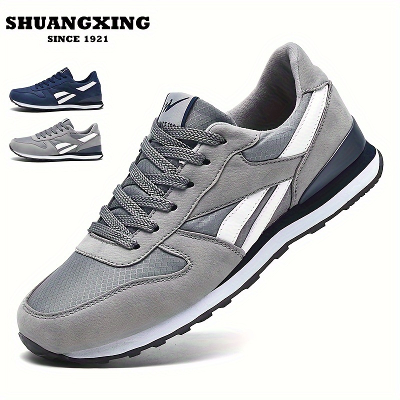 

Shuangxing Men's Trendy Striped Sneakers, Lace Up Non Slip Comfy Outdoor Running Shoes For All Seasons