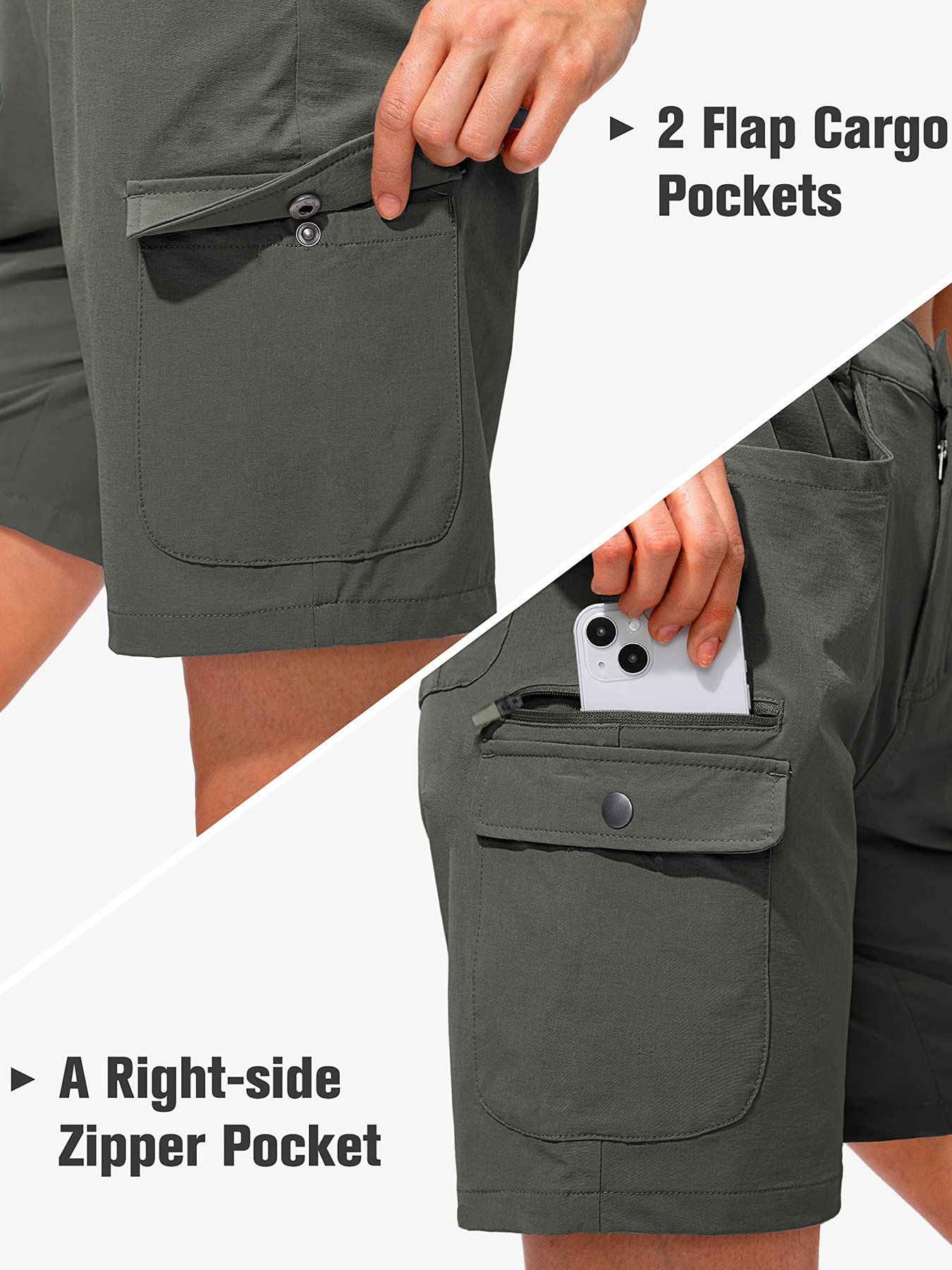 【Malbon Golf】Women’s Cargo Pocket Shorts Dark Gray Women's 10 Inches Quick Dry Cargo Shorts – Little Donkey Andy
