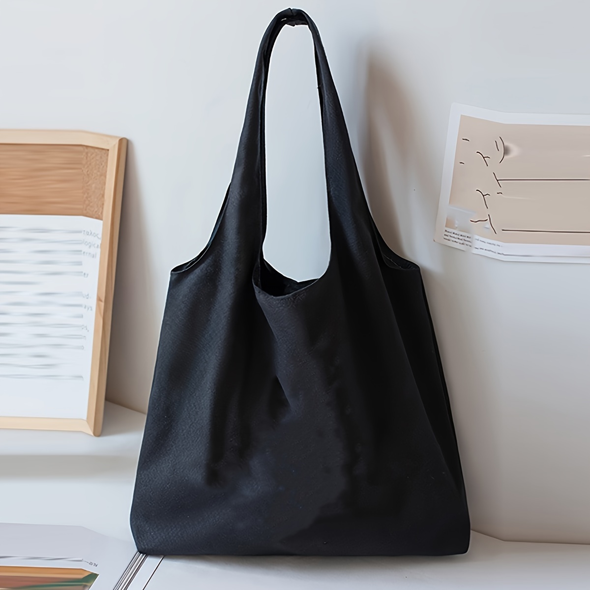 TEMU Large Capacity Minimalist Canvas Material Tote Bag For Women, Solid Lightweight Shoulder Bag