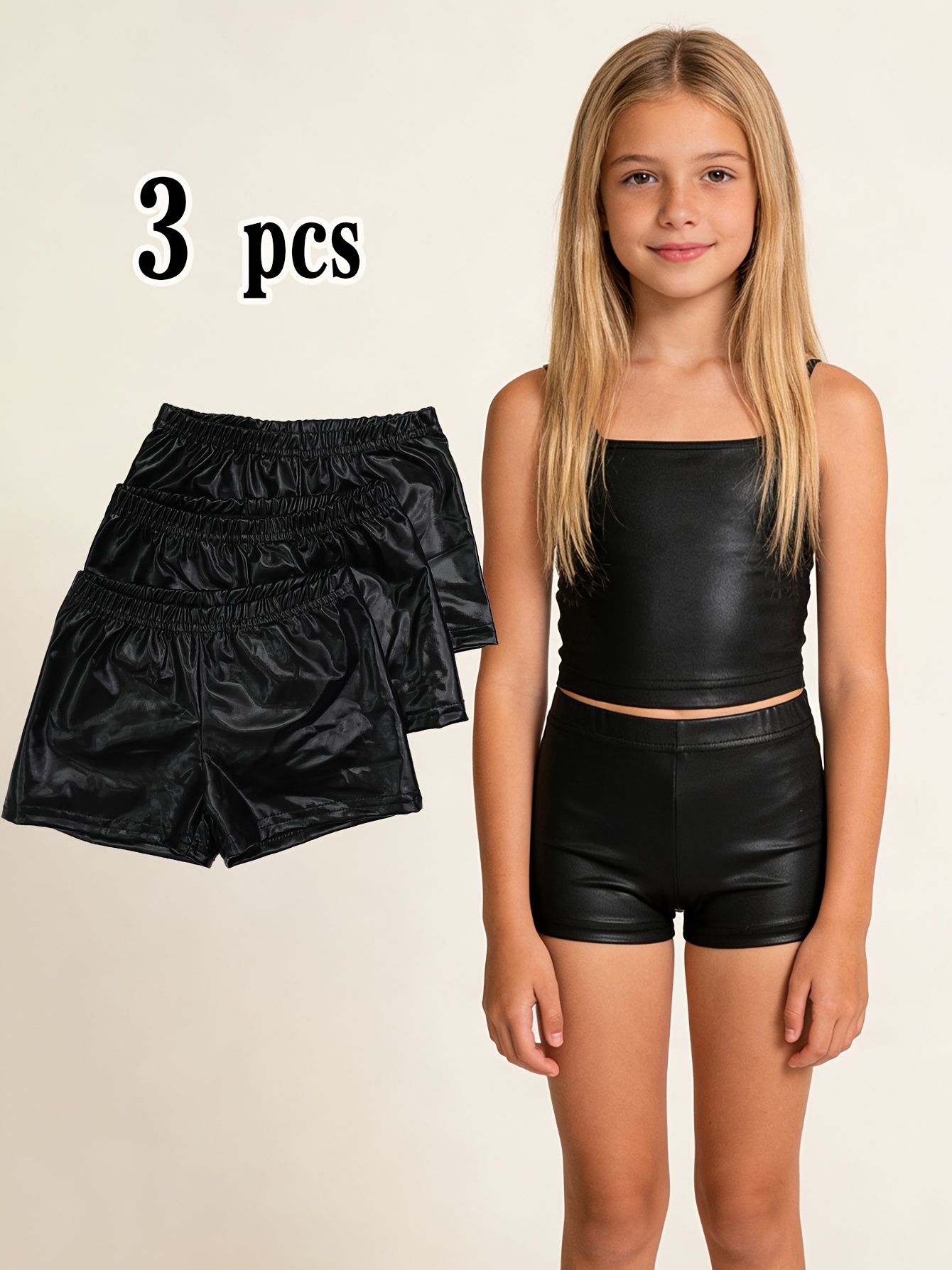 3 pc of girls big kids   shiny   shorts pants   summer models for outdoor