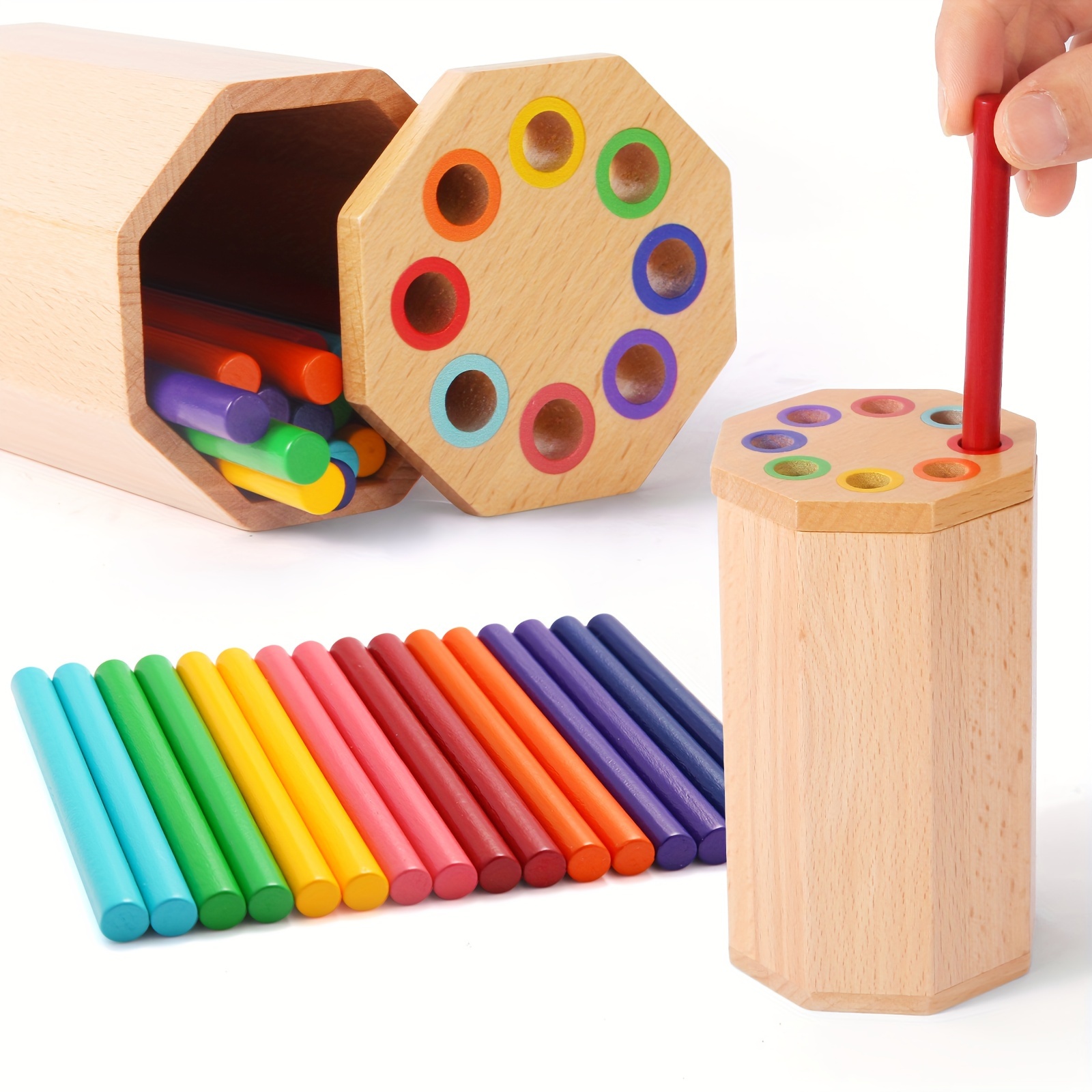 

Color Sorting Sensory Learning Toys: Wooden Rod Sticks Toys For Toddlers Age 1-3 Year Old Toddlers, Educational Fine Motor Developmental Matching Games Activities, 12 18 24 Month Old Kid Boy Girl