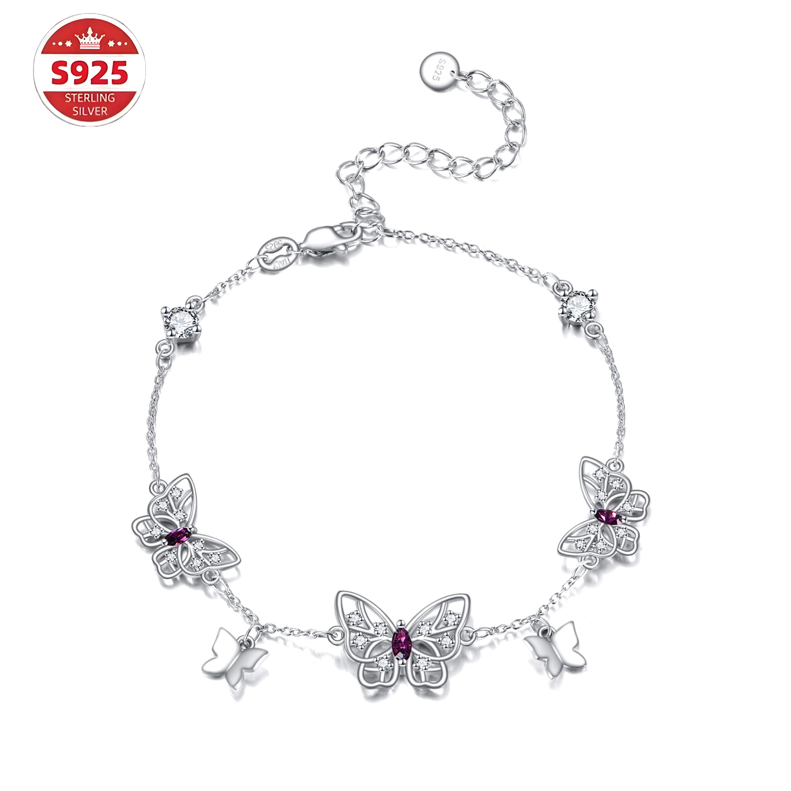 Bracelet 925 Sterling Silver Artificial Amethyst Jewellery Gift For Women Birthday Christmas