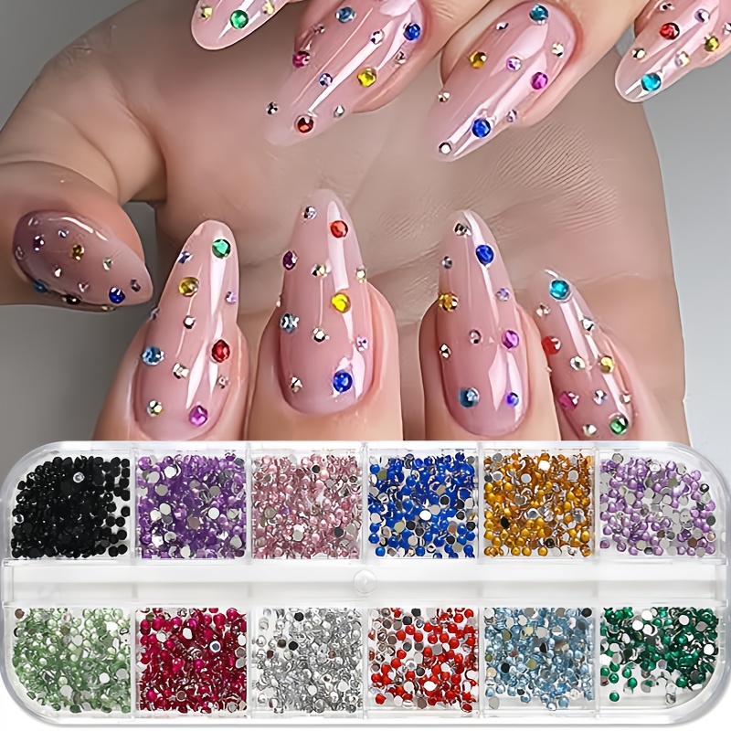 

12pcs Nail Art Rhinestones Set, Flat Back Mini Gems, Bulk Pack Unscented Nail Jewelry Accessories For Diy Manicure Decoration