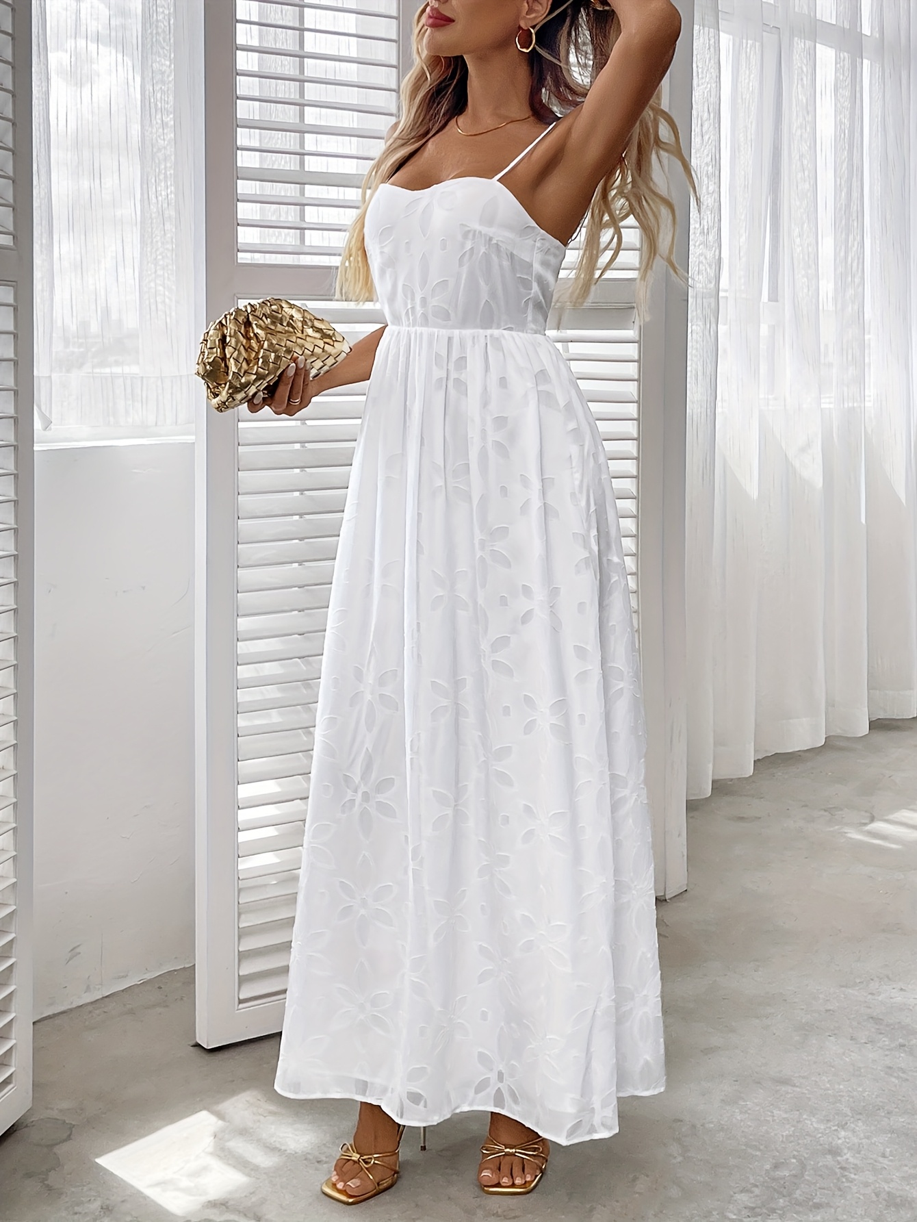womens spaghetti strap backless tie maxi dress white - Temu Mauritius